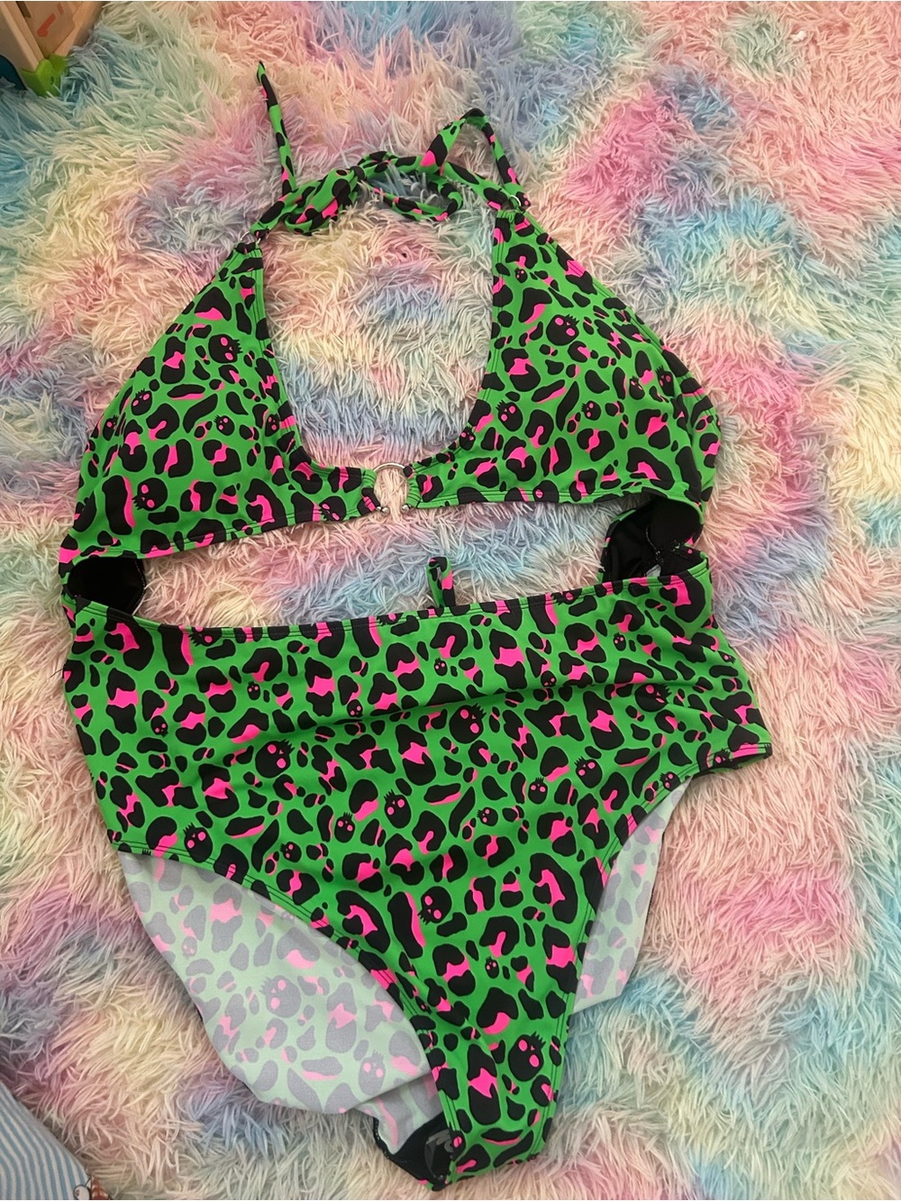 NEW 4XL Killstar Wild Is The Night Swimsuit Green Leopard Skull Cutout Monokini